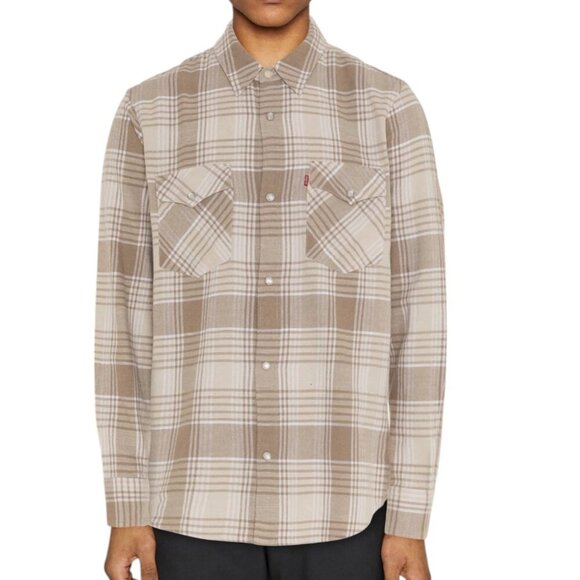 LEVI'S Relaxed Western Flannel Shirt pearl button - beige plaid (size XL) - Picture 1 of 15